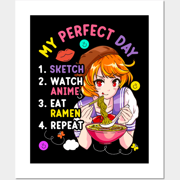 My Perfect Day Sketch Watch Eat Ramen Anime Wall Art by aneisha